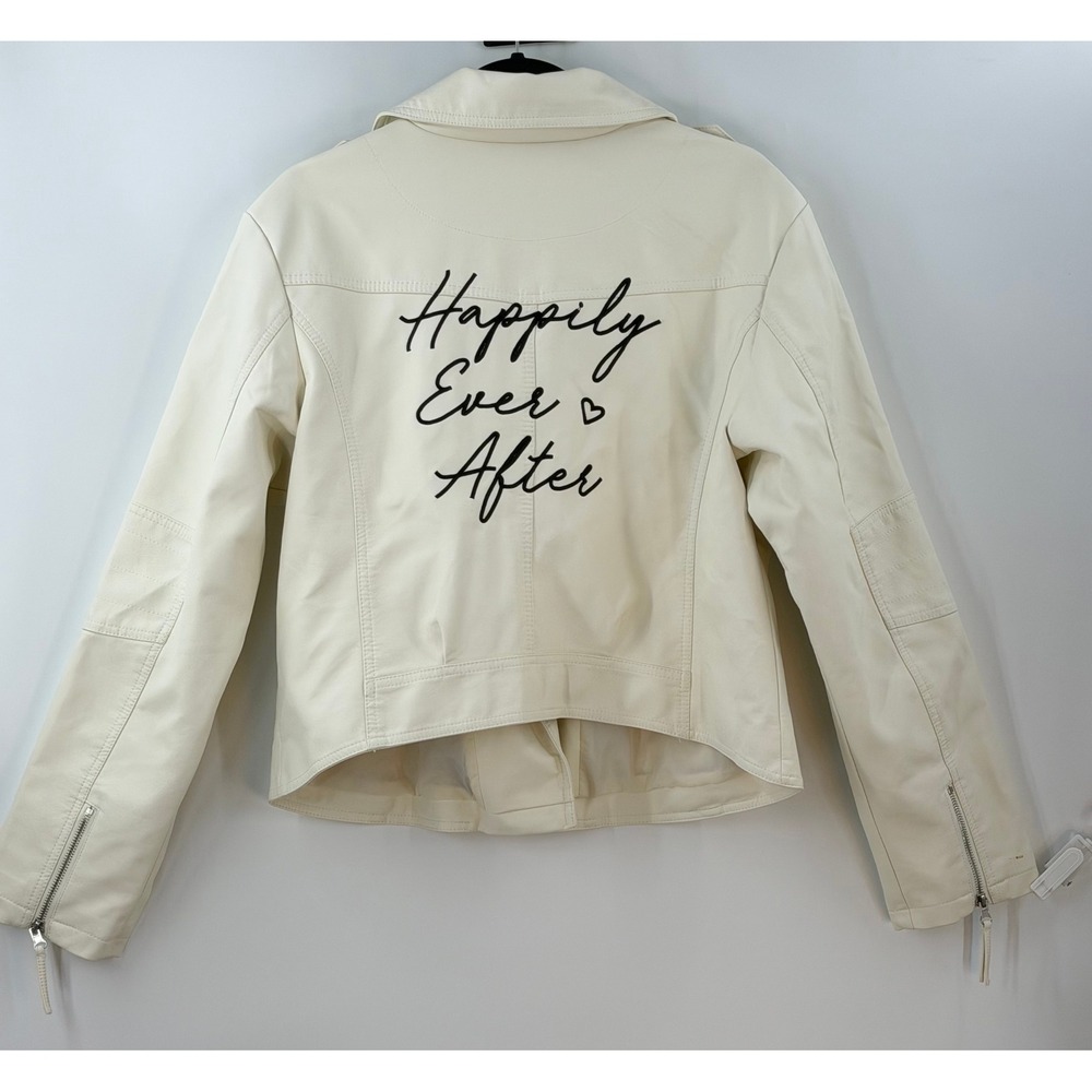 DB Studio Bridal Biker MotoJacket Women XL Ivory Faux Leather Happily Ever After - Picture 3 of 12